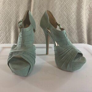 Qupid Shoes Womens 10 Mint Green Platform High Heels Peep Toe Ankle Straps